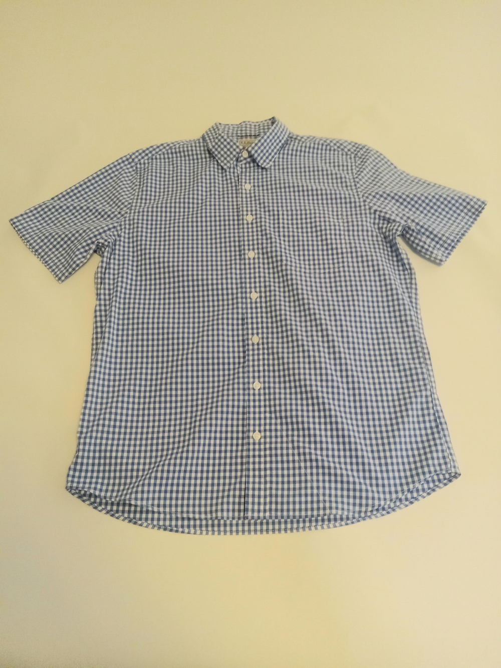 L.L. Bean Slightly Fitted Blue/ White Gingham Short-Sleeve Button-Down Shirt  M